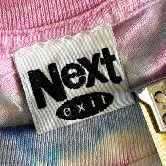 Vtg Next Exit Tie Dye S/S Tee Shirt One Size Single Stitch White Pink Blue 90s - Picture 5 of 9